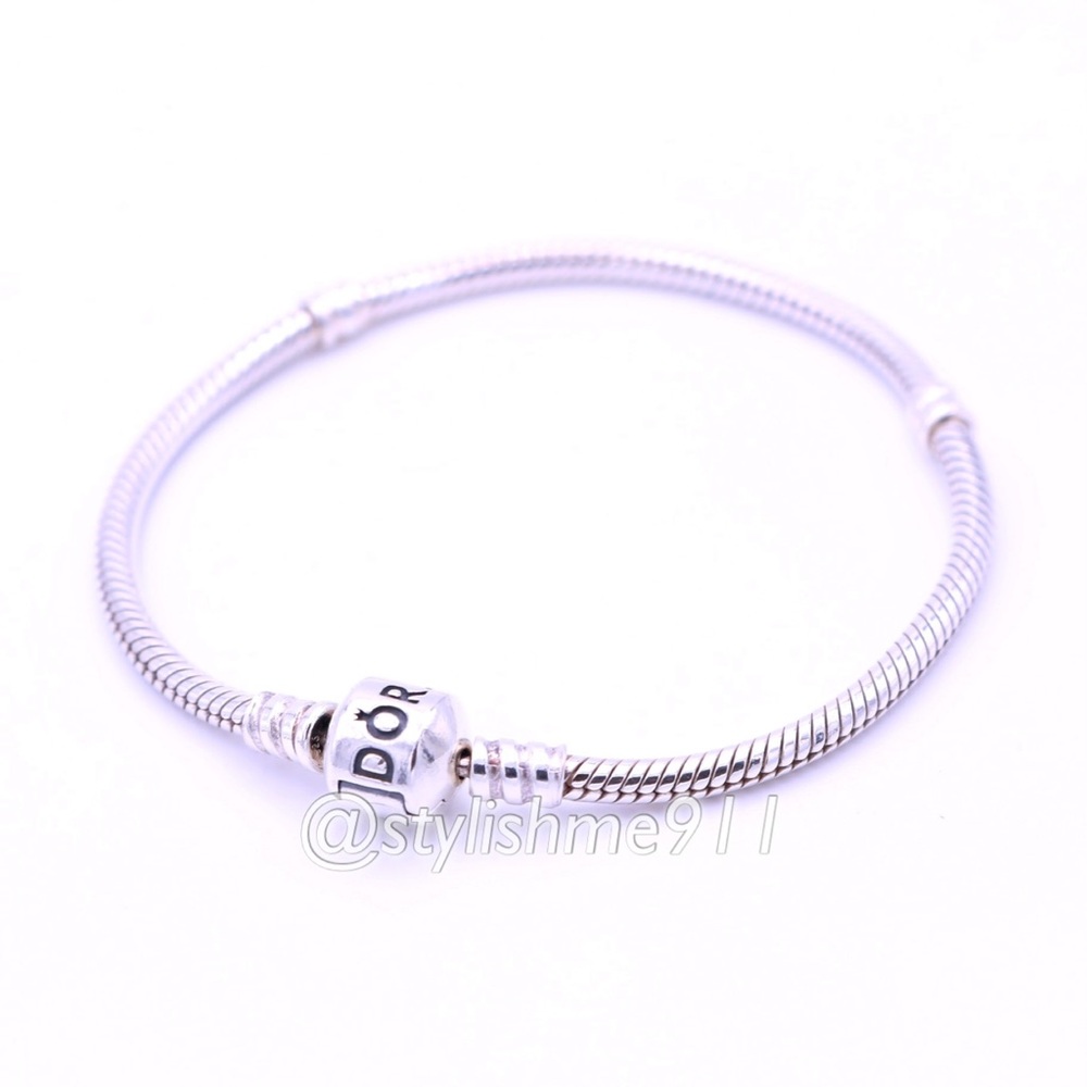 Authentic PANDORA Moments Sterling Silver Barrel Clasp Charm Bracelet